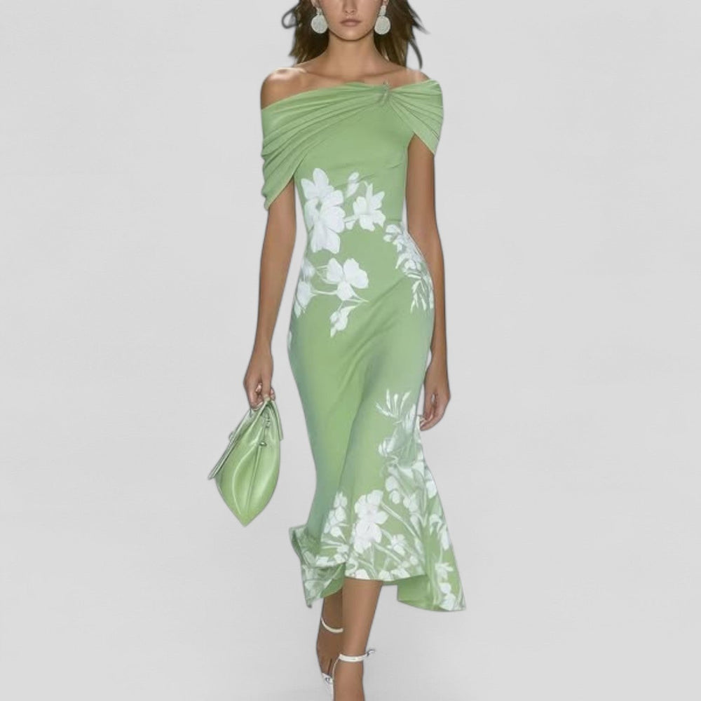 Sophie | Midi Kleid Off-Shoulder Blumenmuster Elegante Passform