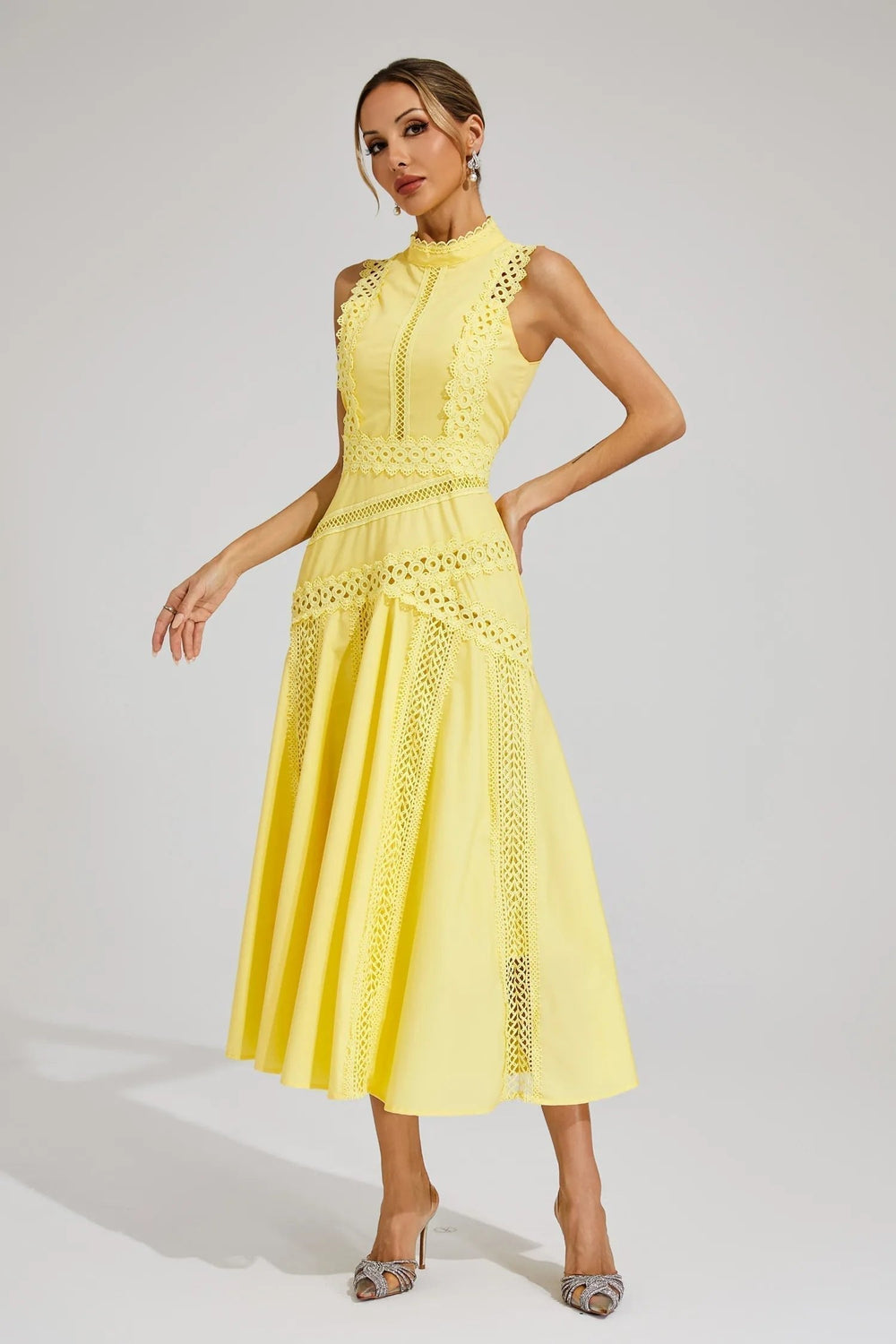 Marlene | Midi Kleid Ärmellos Spitze Hochzeitsgast Elegant