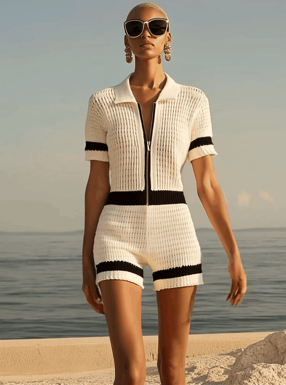 Miriam | Damen Kurz Jumpsuit mit Reißverschluss