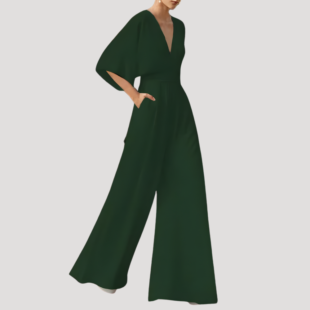 Mirka | Damen Jumpsuit Weites Bein V-Ausschnitt