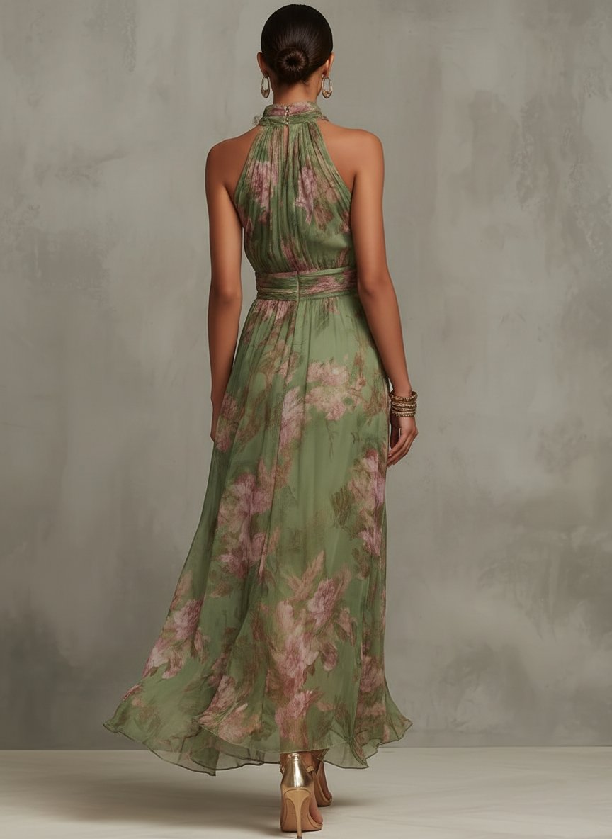 Leonie | Neckholder Maxikleid Blumenmuster Tailliert Sommerkleid