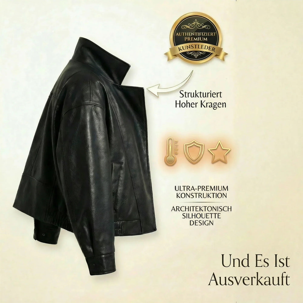Obsidian™ Jacke aus Hochwertigem, Dickem Leder mit Strukturiertem Stehkragen
