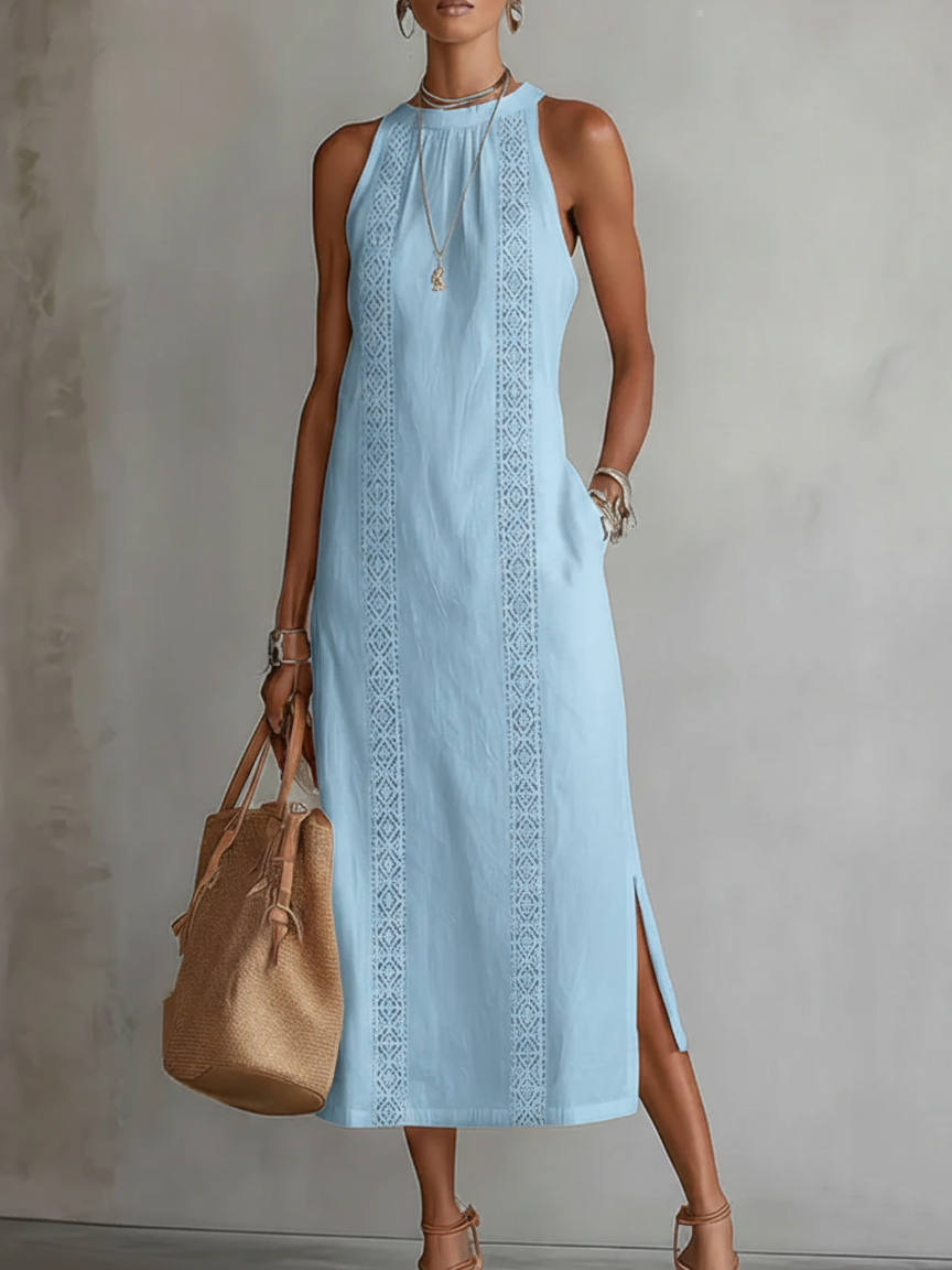 Odette | Damen Ärmellos Spitze Midikleid