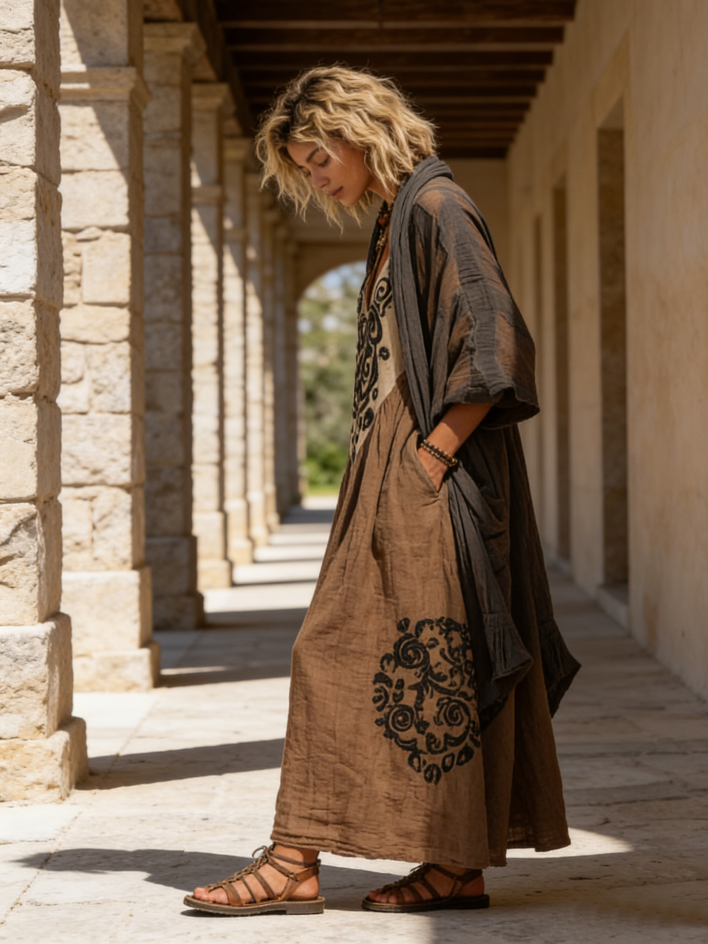 Entspanntes Bohemian Leinen-Baumwoll-Zweiteiler-Outfit