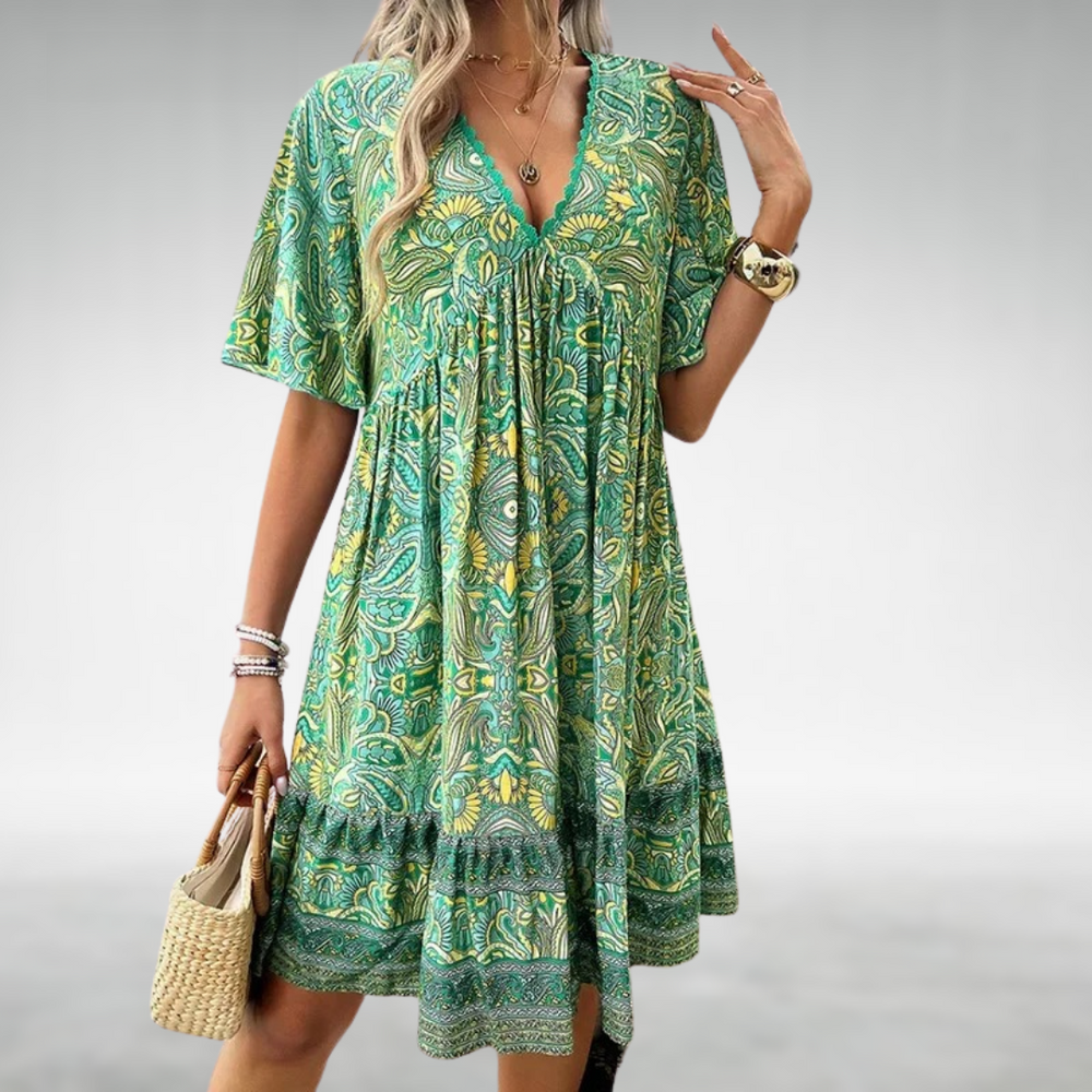 Ottilia | Damen Boho V-Ausschnitt Minikleid