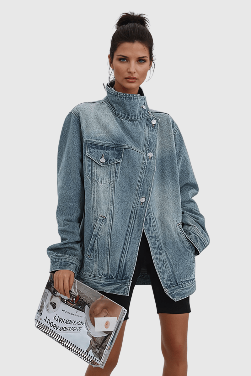 Oversize Jacke Stehkragen Knöpfe