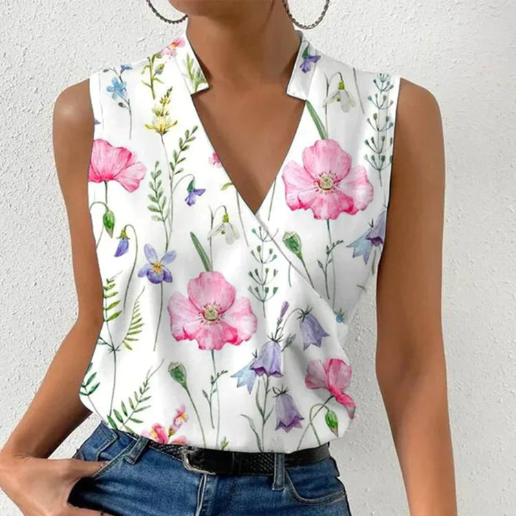 Paloma | Damen Ärmellose V-Ausschnitt Bluse Floral