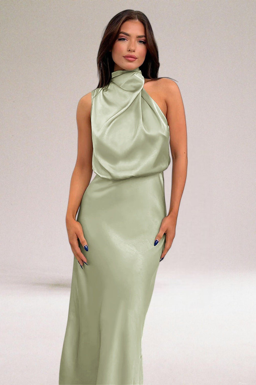 Marie | Plus Size Neckholder Kleid Elegant Satin Abendkleid Lang