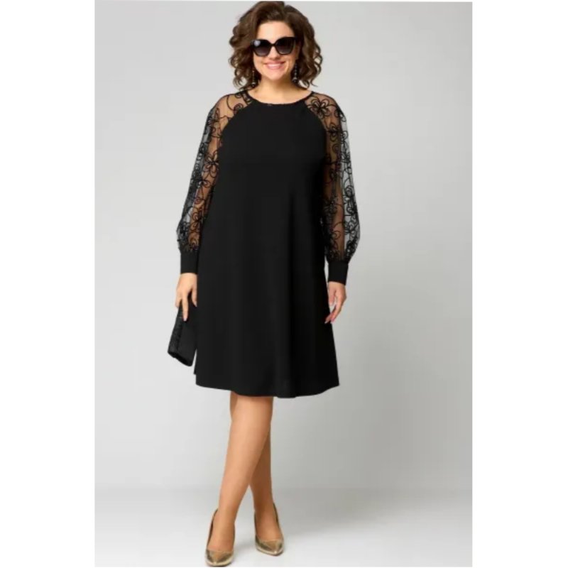 Leonie | Plus Size Spitzenkleid Langarm Elegantes Schwarzes Kleid