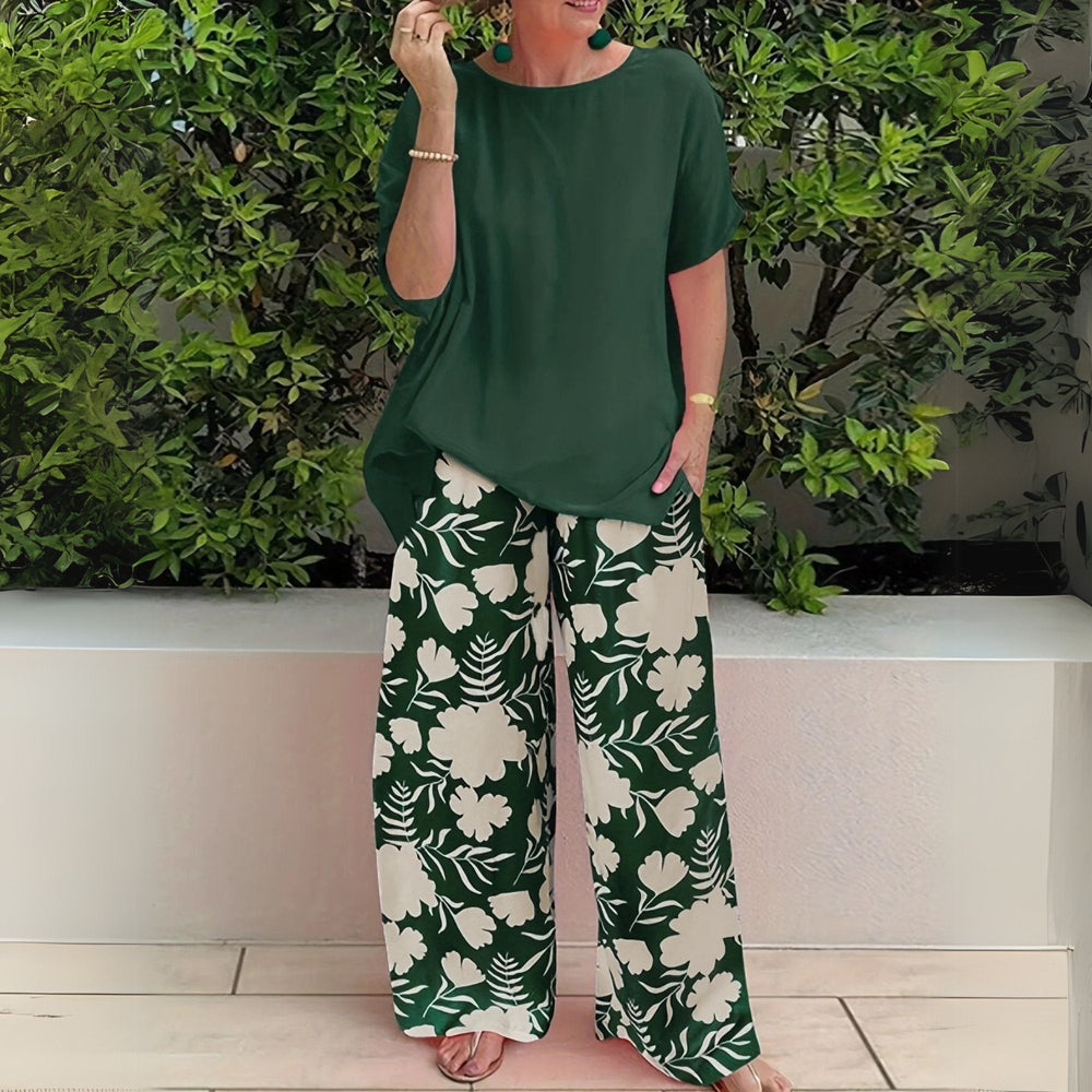 Hannah | Plus Size Zweiteiler Set Blumenmuster Wide-Leg Pants