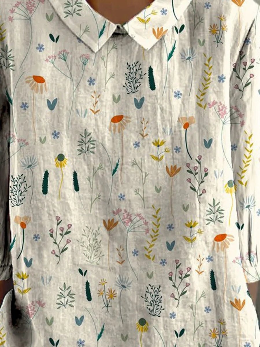 Annika | Polo Shirt Damen Blumenmuster Locker Geschnitten Kragen