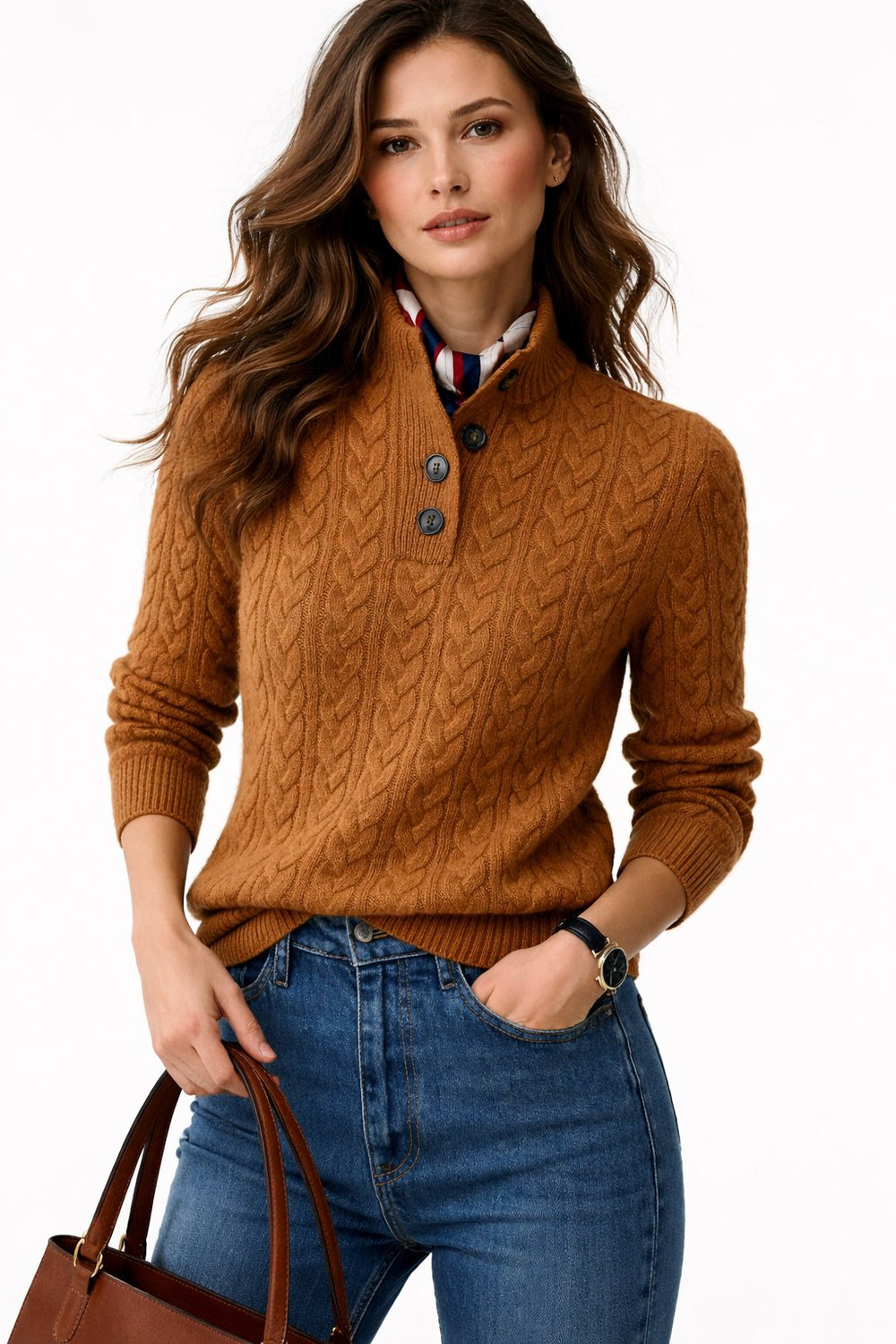 Pullover Damen Zopfmuster Langarm