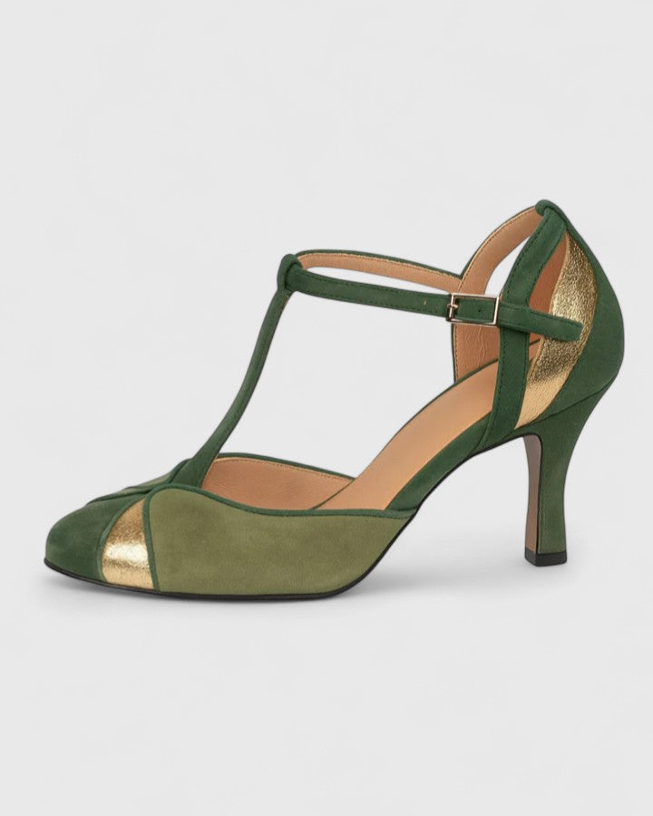 Raphaela | Damen T-Spangen High Heels in Grün