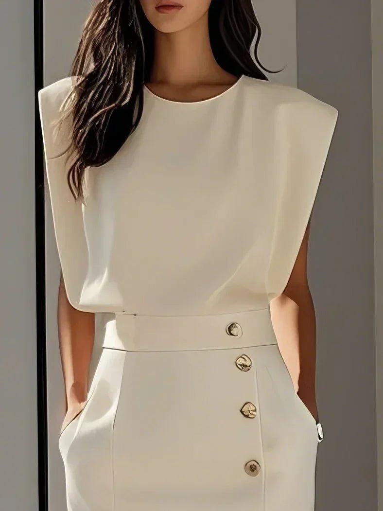Elisabeth | Ärmelloses Midi Kleid mit Knopfleiste