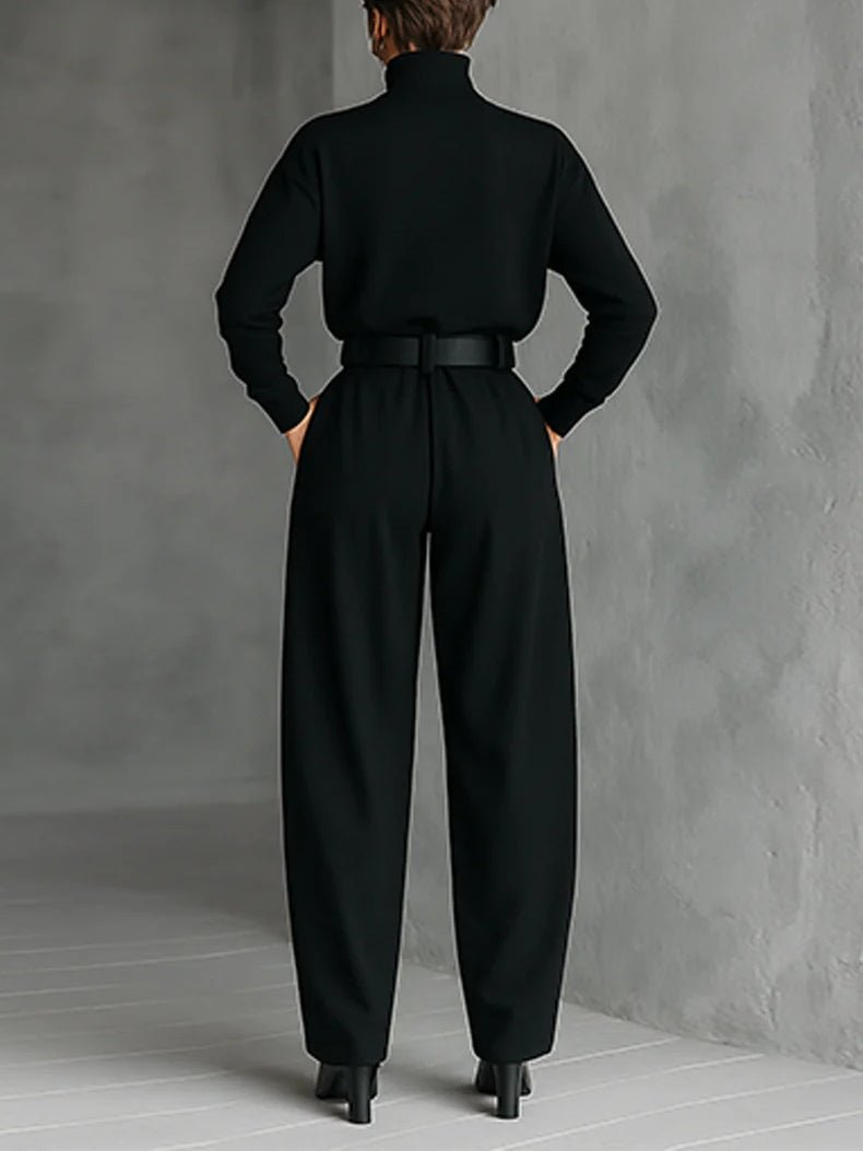 Elisabeth | Rollkragen Jumpsuit Set mit Gürtel Langarm Zweiteiler