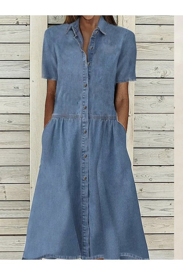 Ronja | Damen Hemdblusenkleid Kurzarm Midi