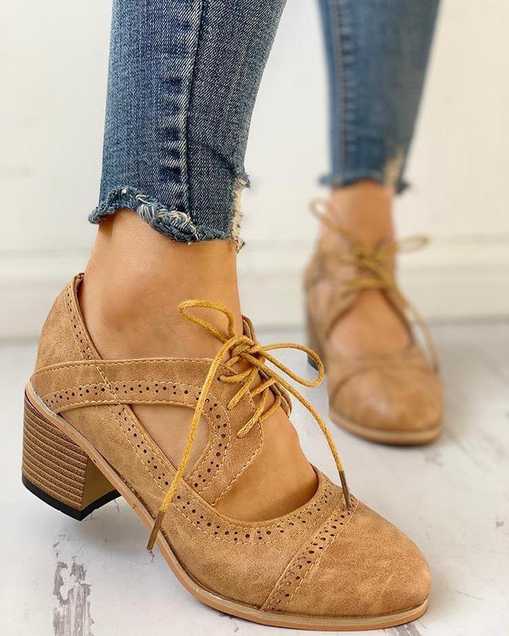 Rosalinde | Damen Schnür Halbschuhe mit Blockabsatz