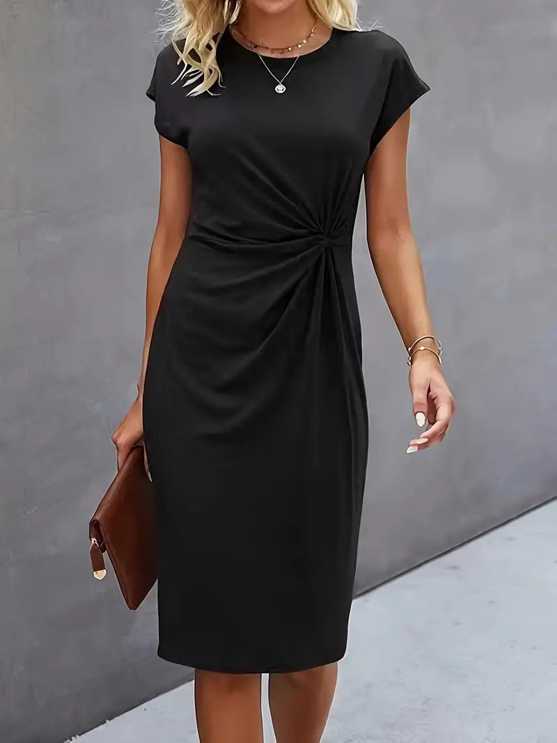 Rosemarie | Damen Kurzarm Midikleid mit Twist Detail