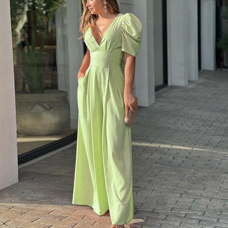 Roswitha | Damen V-Ausschnitt Puffärmel Jumpsuit