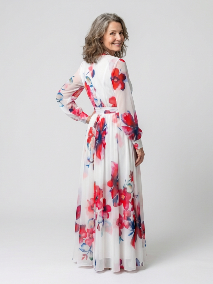 Lillian | Floral Langärmliges Wickel-Maxi-Kleid