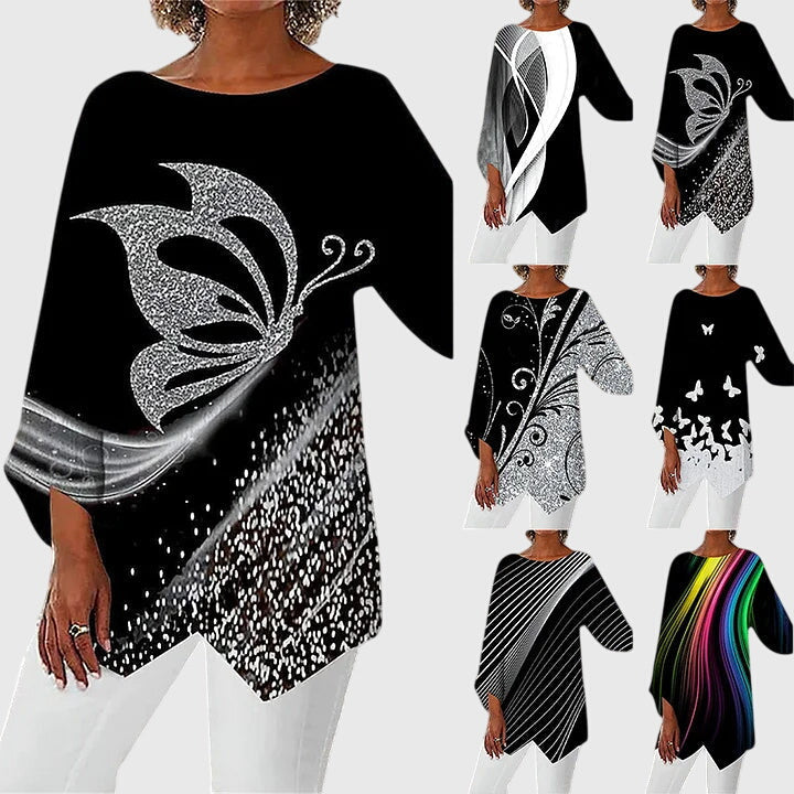 Saskia | Damen Schmetterling Print Tunika mit Glitzer