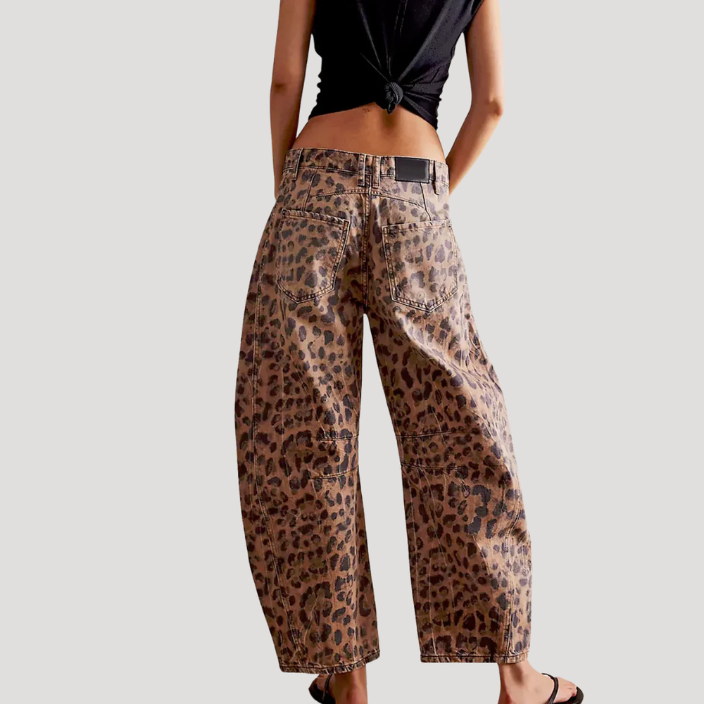 Saskia | Damen Weite Jeans Leopardenmuster Barrel Leg