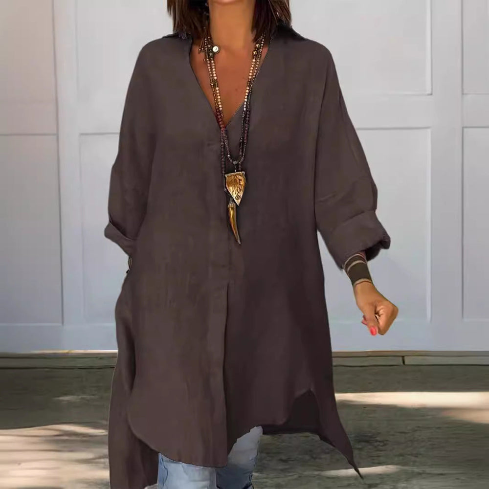 Sigrid | Damen Oversized Longbluse Hemdkragen Langarm