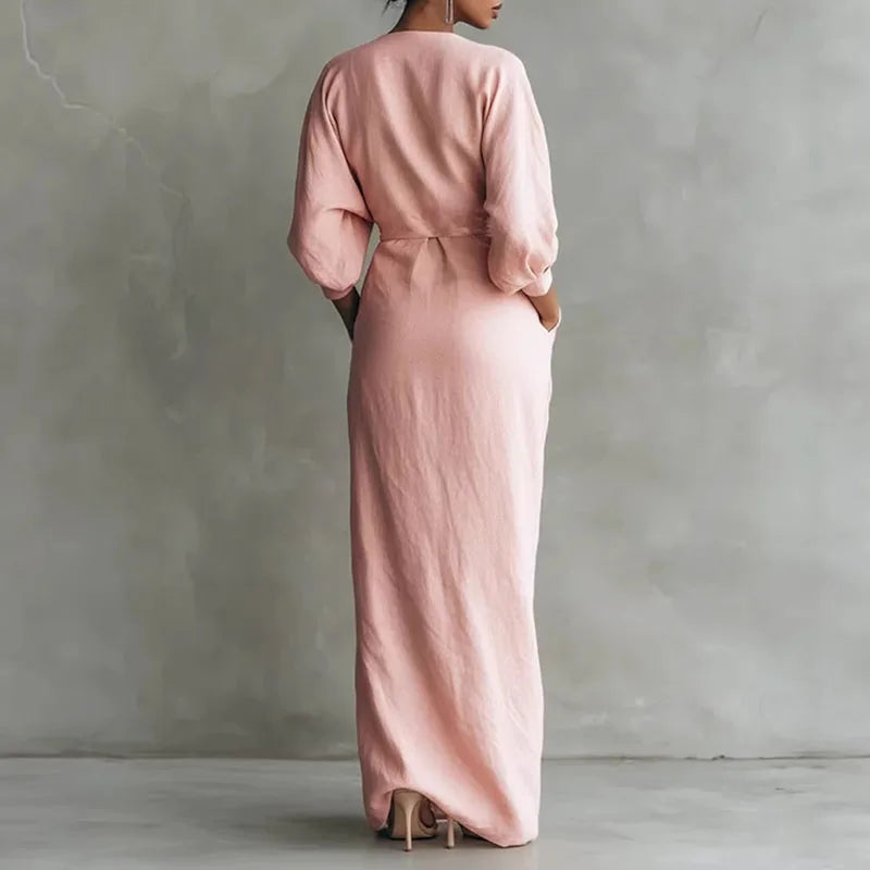 Solange | Damen V-Ausschnitt Langarm Wickelkleid