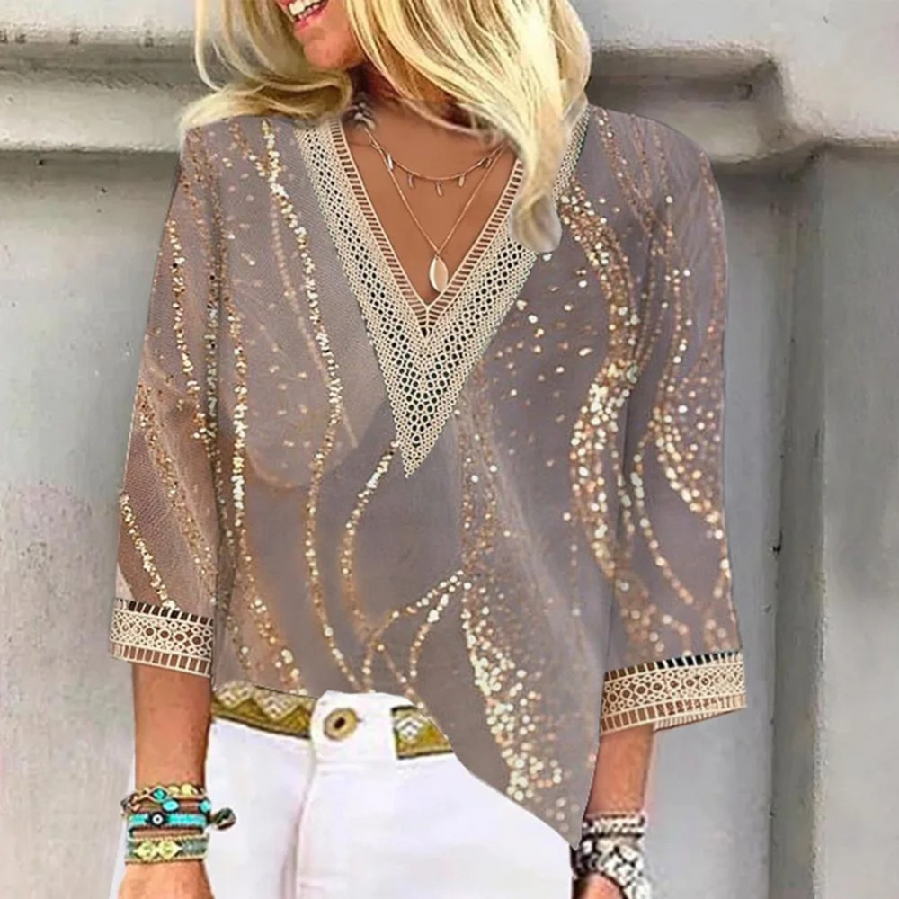 Soraya | Damen Festliche Glitzerbluse V-Ausschnitt 3/4-Arm