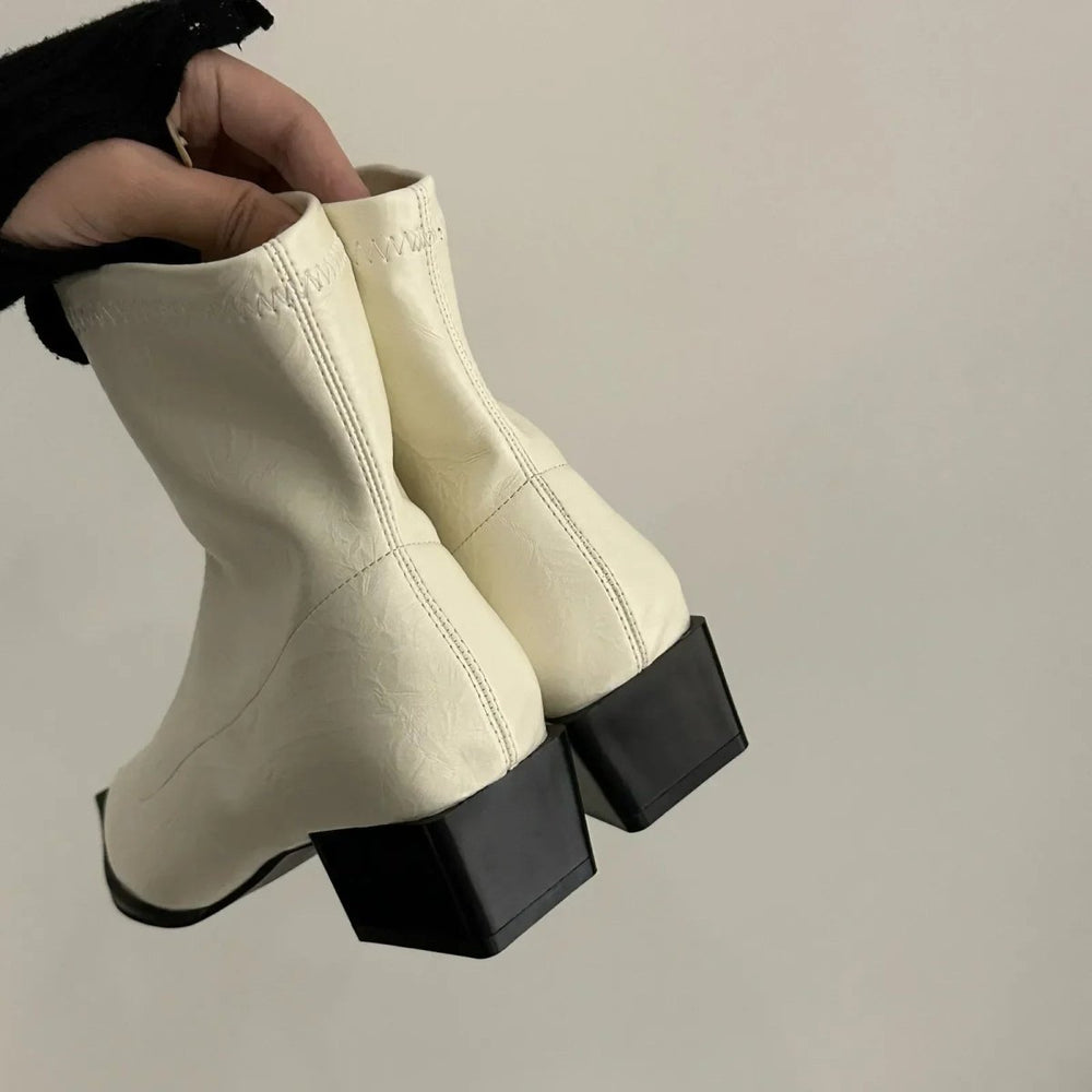 Spitze Stiefel Damen Blockabsatz