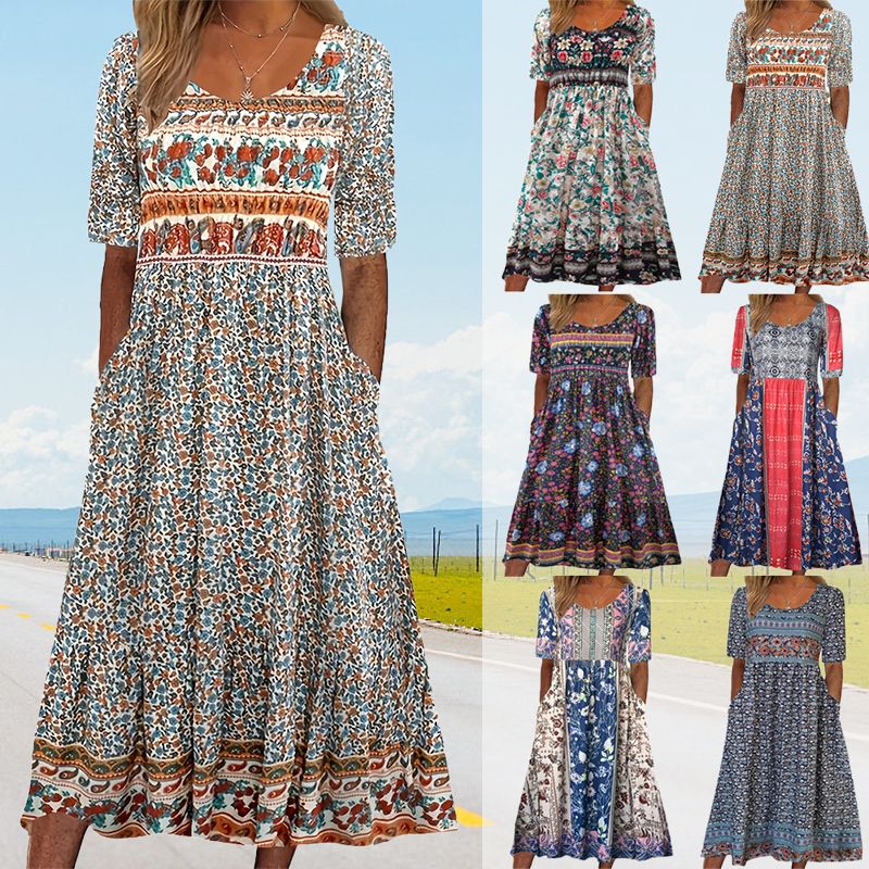 Dinara - Elegantes Kleid Mit Boho Drucken