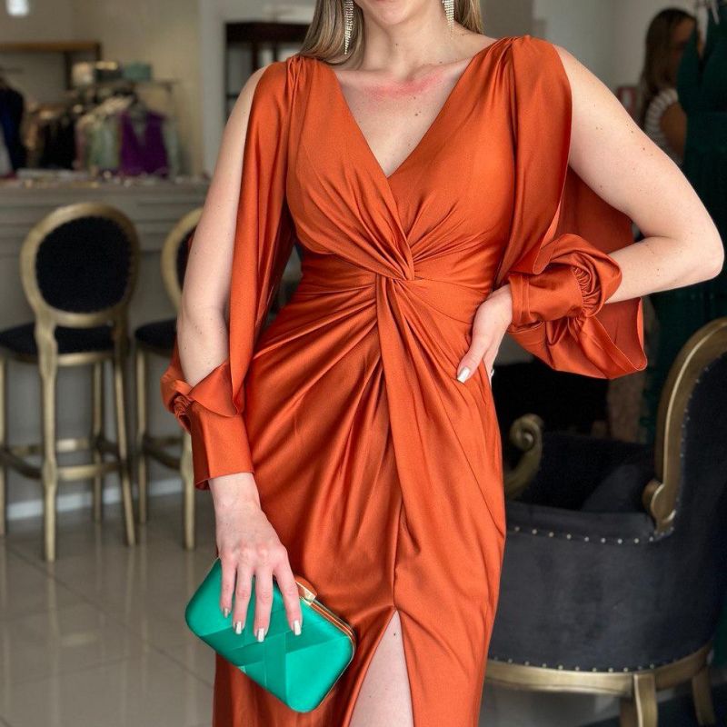 Greta | Damen Bodenlanges Kleid Glänzend Fließend Elegant