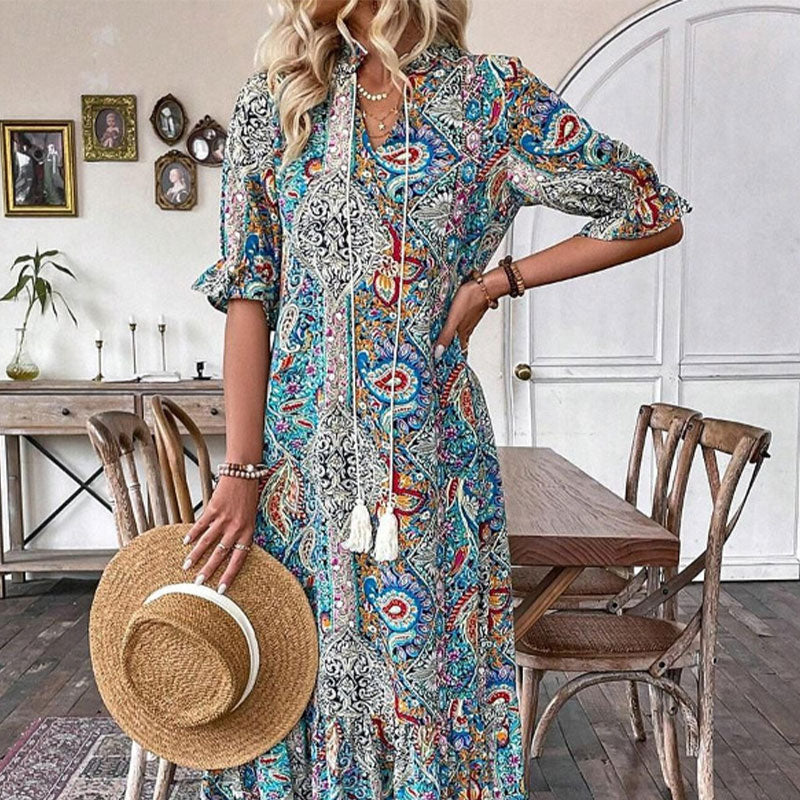 Aniy – Sommerkleid mit Blumenmuster und V-Ausschnitt