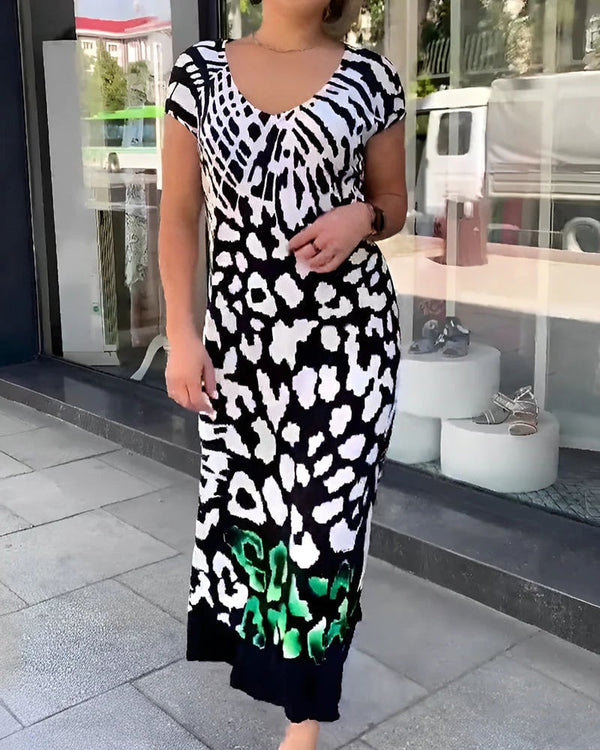Aliki – Lässiges Bedrucktes Kleid Mit Kurzen Ärmeln
