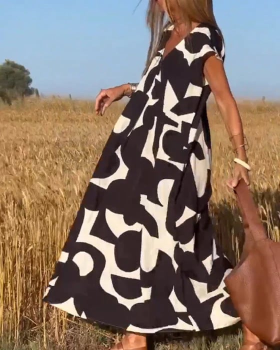 Vera | Damen Bedrucktes Kleid V-Ausschnitt Feminin Sommer