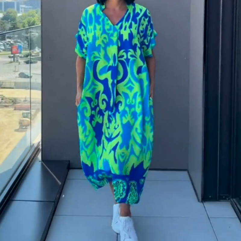 Yunae - Leichtes Printkleid mit V-Ausschnitt