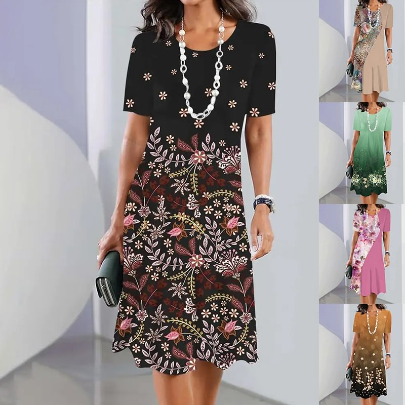 Ursulla - Elegantes Kleid Mit Rundhalsausschnitt Und Blumenmuster