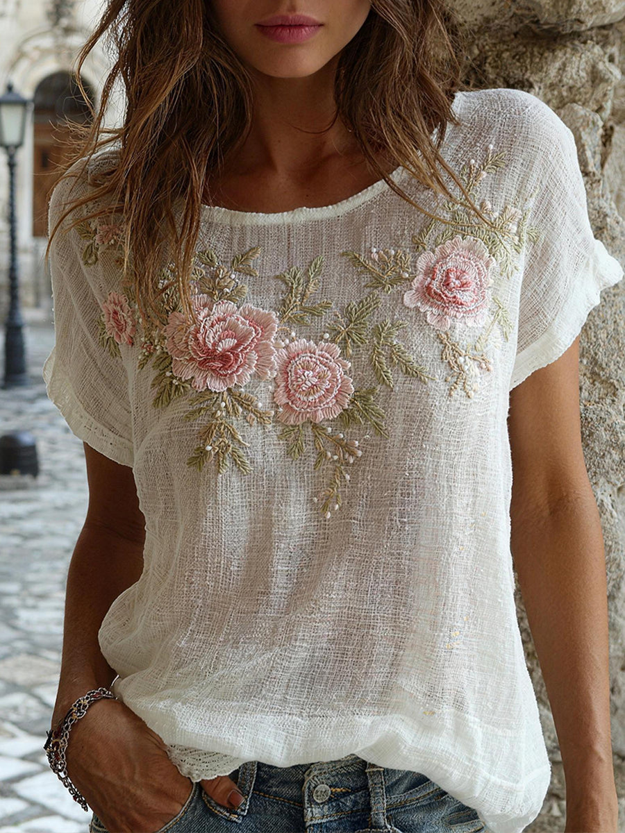 Nalena – Luftige Bluse Mit Blumen Stickerei