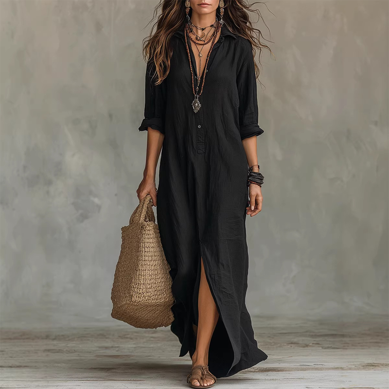 Nilza – Locker Sitzendes Maxi Kleid Mit Schlitz Vorne