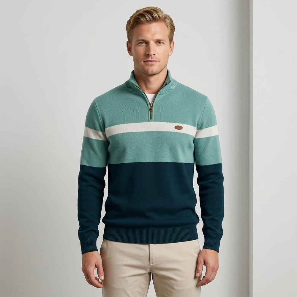 Strickpullover Herren Quarter Zip Color Block