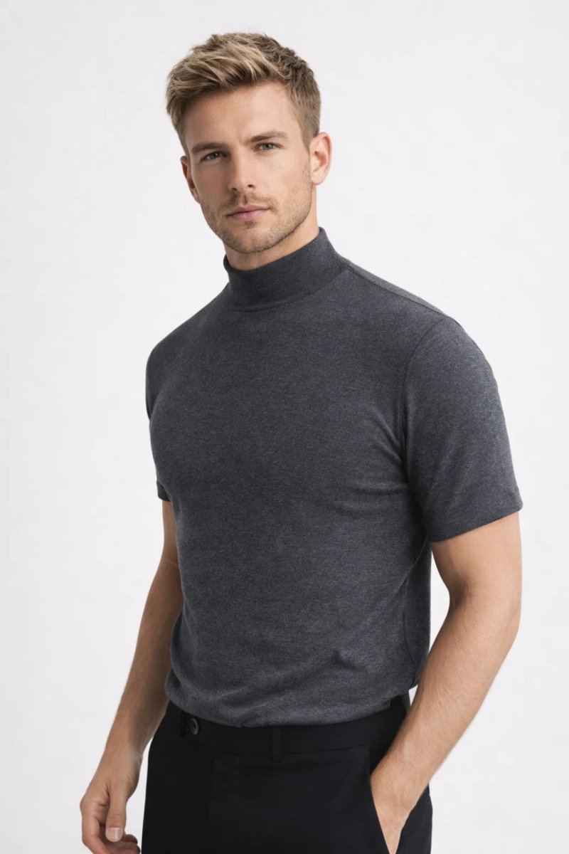 T-Shirt Herren Slim Fit Stehkragen