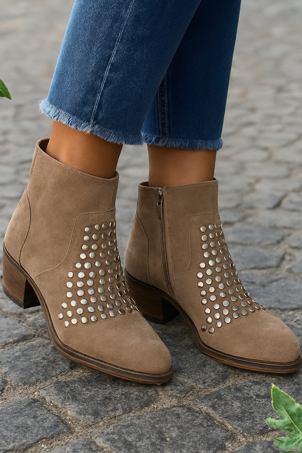 Tabea | Damen Nieten Ankle Boots mit Blockabsatz