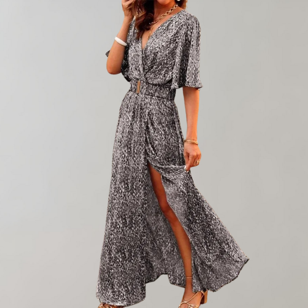 Theodoline | Damen Wickelkleid mit V-Ausschnitt Langarm