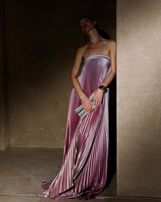 Trägerloses Plissee Maxikleid Elegant