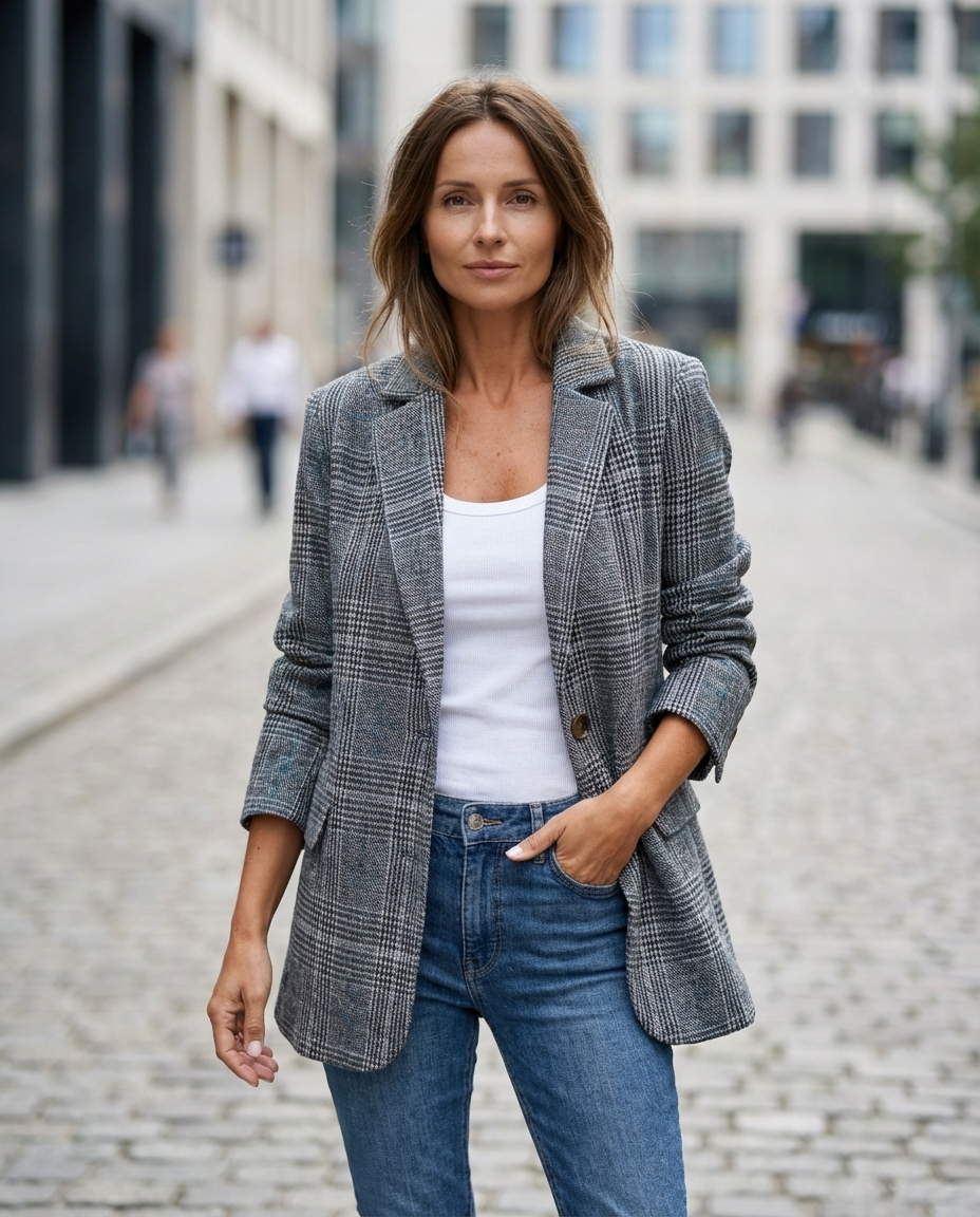 Eshania – Elegante Jacke Mit Karomuster