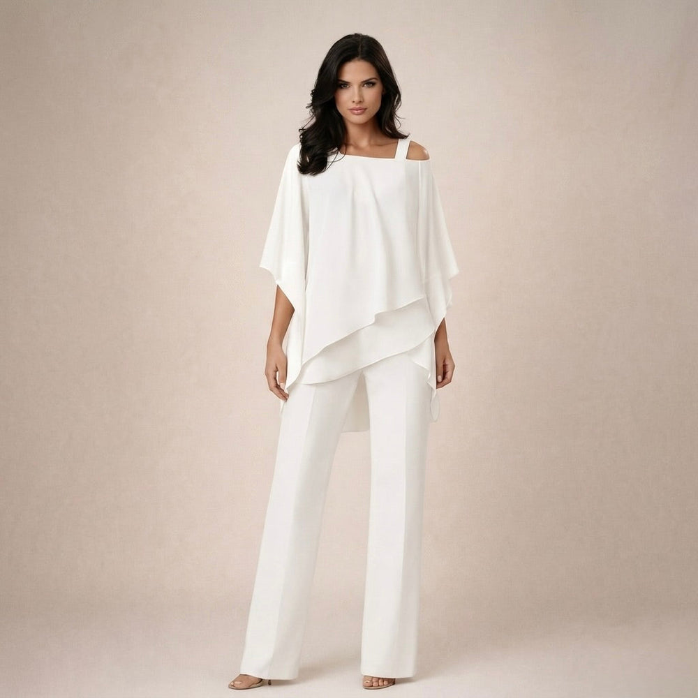 Valeria | Damen Asymmetrisches Oberteil Wide Leg Hosen Set