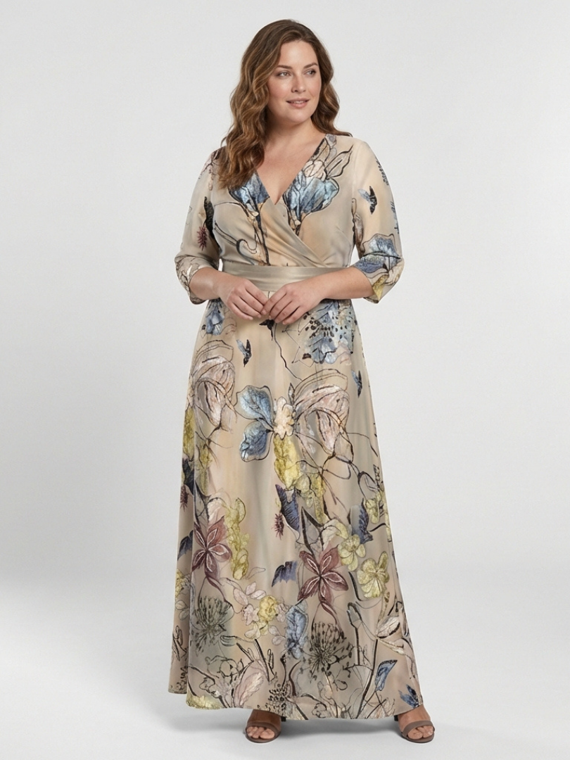 Margaret | Maxikleid mit drei Viertel Ärmeln und floralem Muster