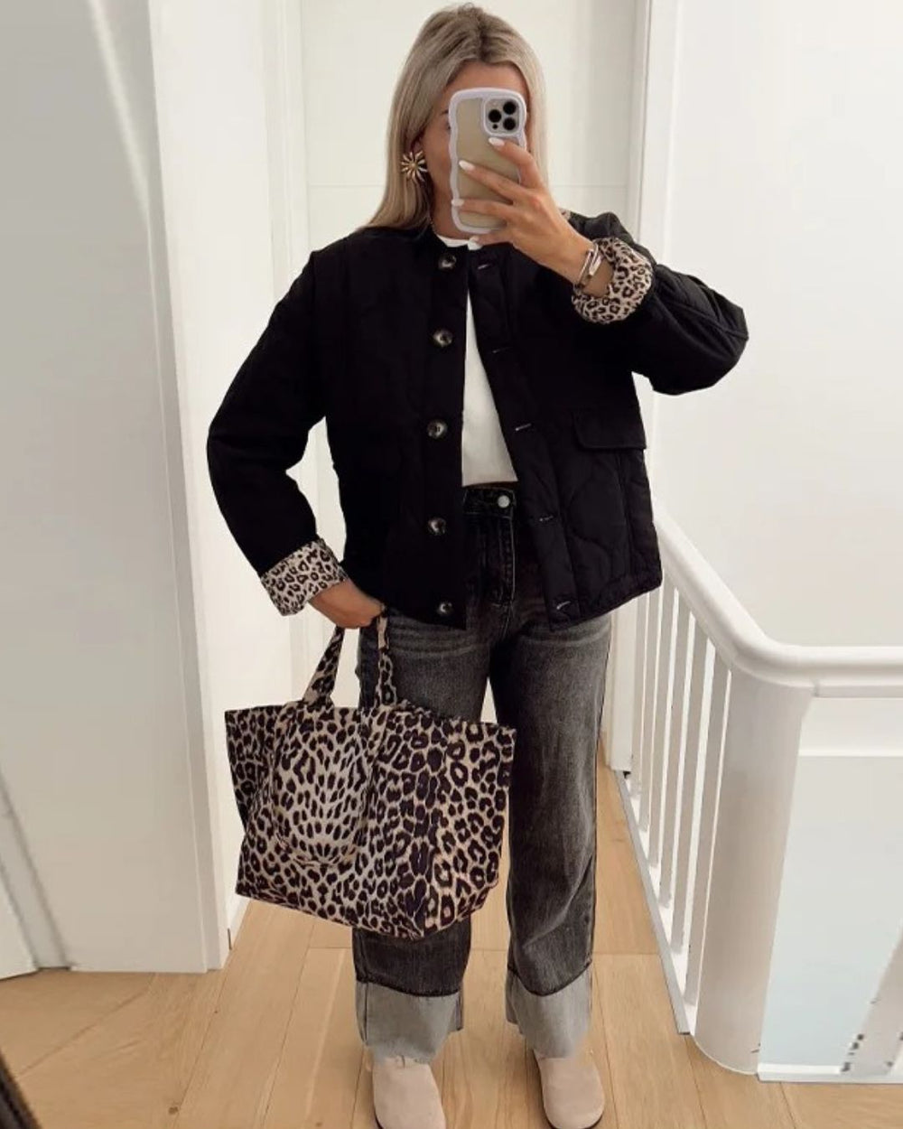 Damen elegante Jacke mit Leoparden Futter