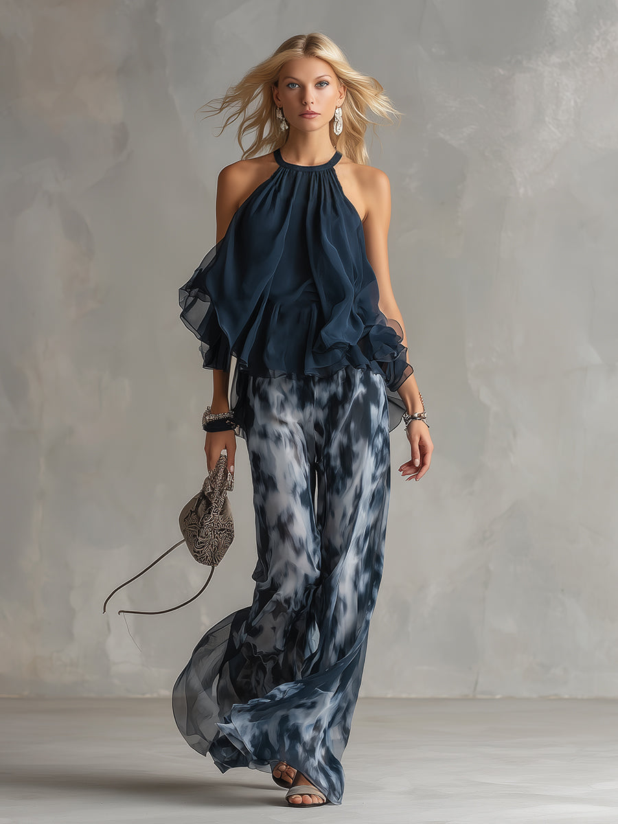 Viviana | Damen Neckholder Top mit Weiter Hose Set