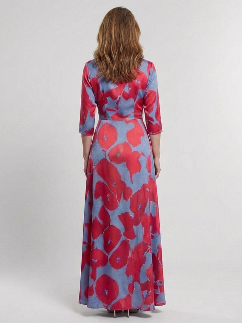 Danielle | Dreiviertelarm V-Ausschnitt Blumen Maxi Kleid